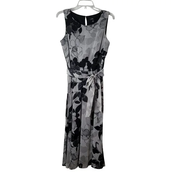 J.B.S. Womens Floral Sleeveless Tea Lenght Dress Size M Black & Gray - Picture 1 of 11